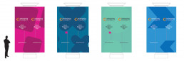Event pillar wraps layouts featuring the InformaTech brand refresh, installed on-site